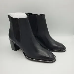 Vince Camuto Women's Jentilliy Ankle Boot - Chelsea Boot With Block Heel, Elastic Gore, Silver Chain Detail